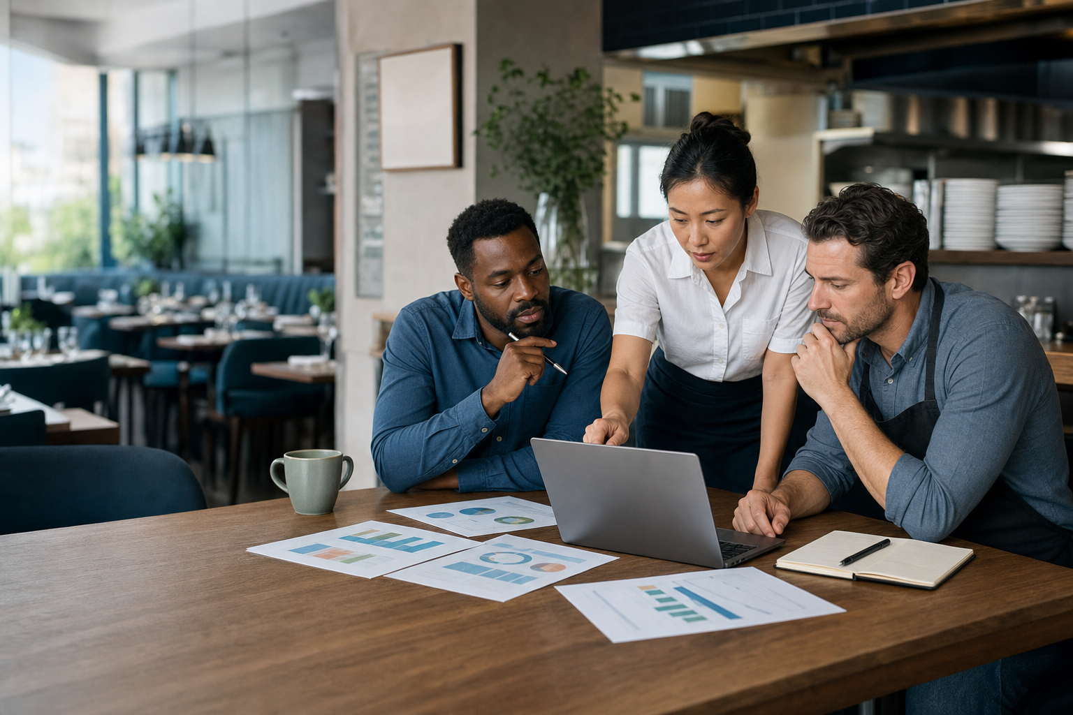Restaurant operations team reviewing an AI pilot scorecard